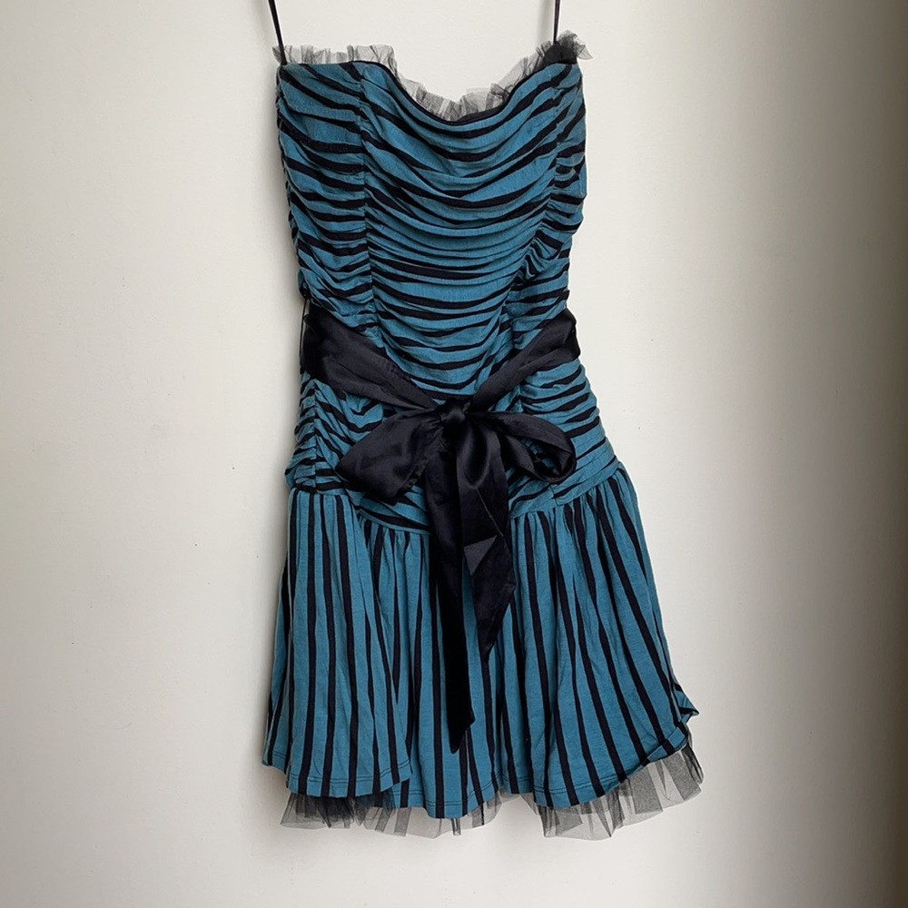 Betsey Johnson strapless blue and black dress